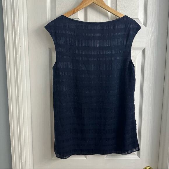 St. John Blouse Sleeveless Silk Blue Striped Metallic Designer Size Medium - Picture 4 of 7